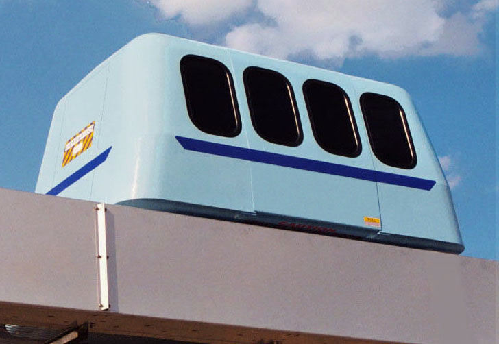 Roam Transport MicroWay Personal Rapid Transit Car on Elevated Guideway . MegaRail