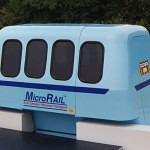 Roam Transport MicroWay car at station platform mock-up. MegaRail